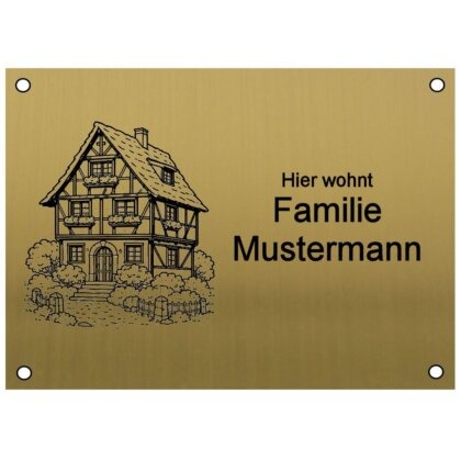 Klingelschild personalisiert in Gold-Messingfarben Maße: 140x100 mm mit 4 Bohrungen