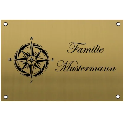 Edelstahl Schild personalisiert Messingfarben Maße: 150x100 mm mit 4 Bohrungen