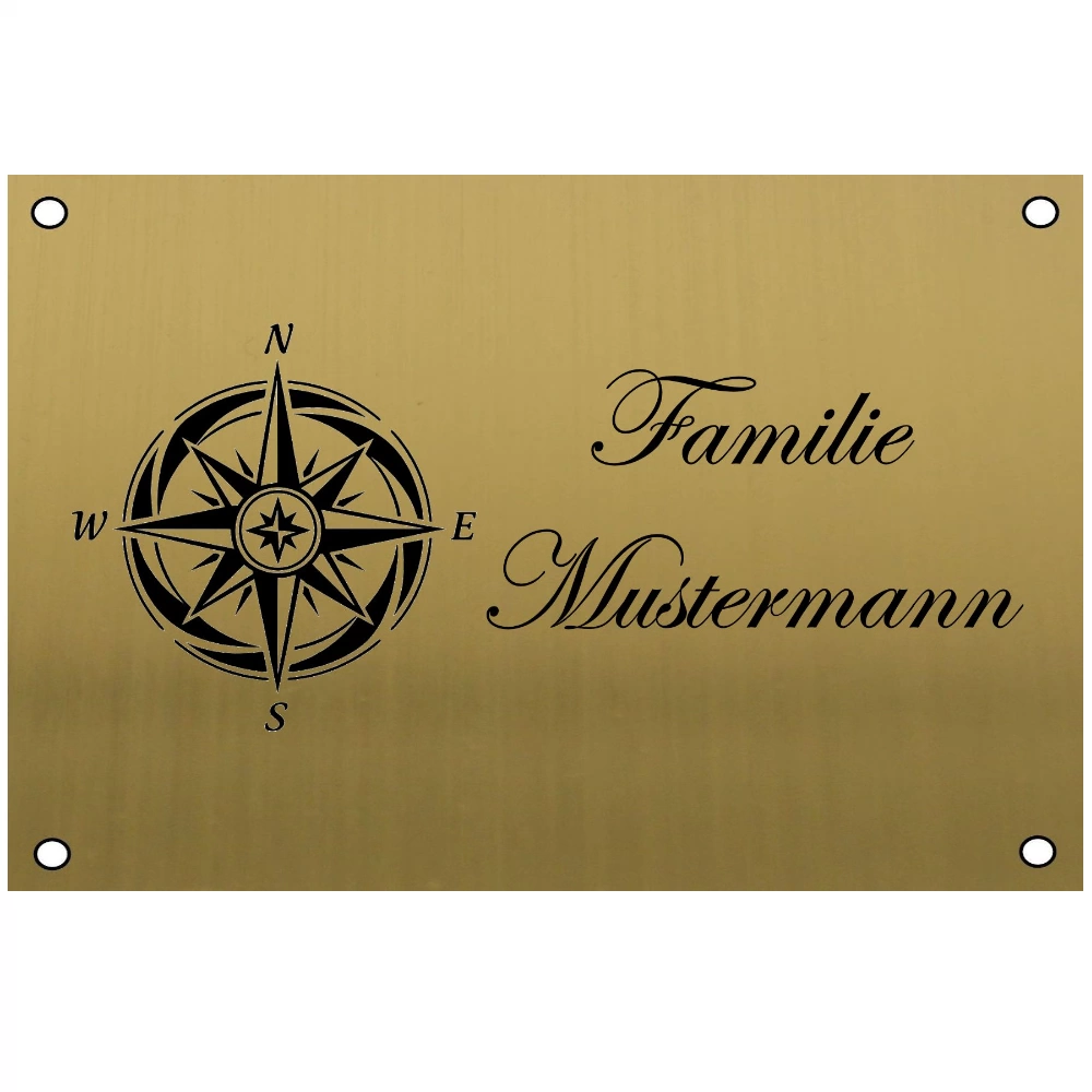 Edelstahl Schild personalisiert Messingfarben Maße: 150x100 mm mit 4 Bohrungen