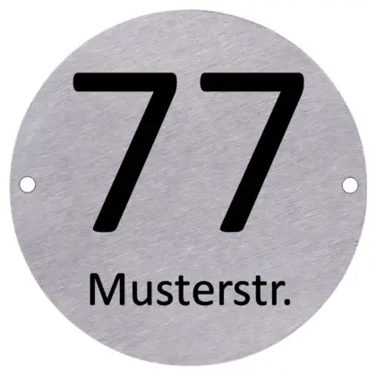 Runde Edelstahl Hausnummer groß mit Gravur Maße: 150x150 mm mit 2 Bohrungen