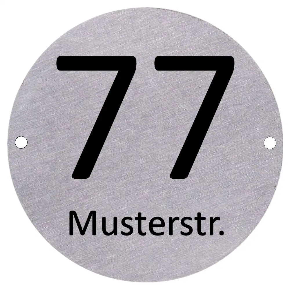 Runde Edelstahl Hausnummer groß mit Gravur Maße: 150x150 mm mit 2 Bohrungen