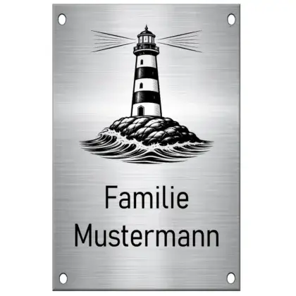 Edelstahl Namensschild groß mit Gravur Maße: 110x160 mm mit 4 Bohrungen