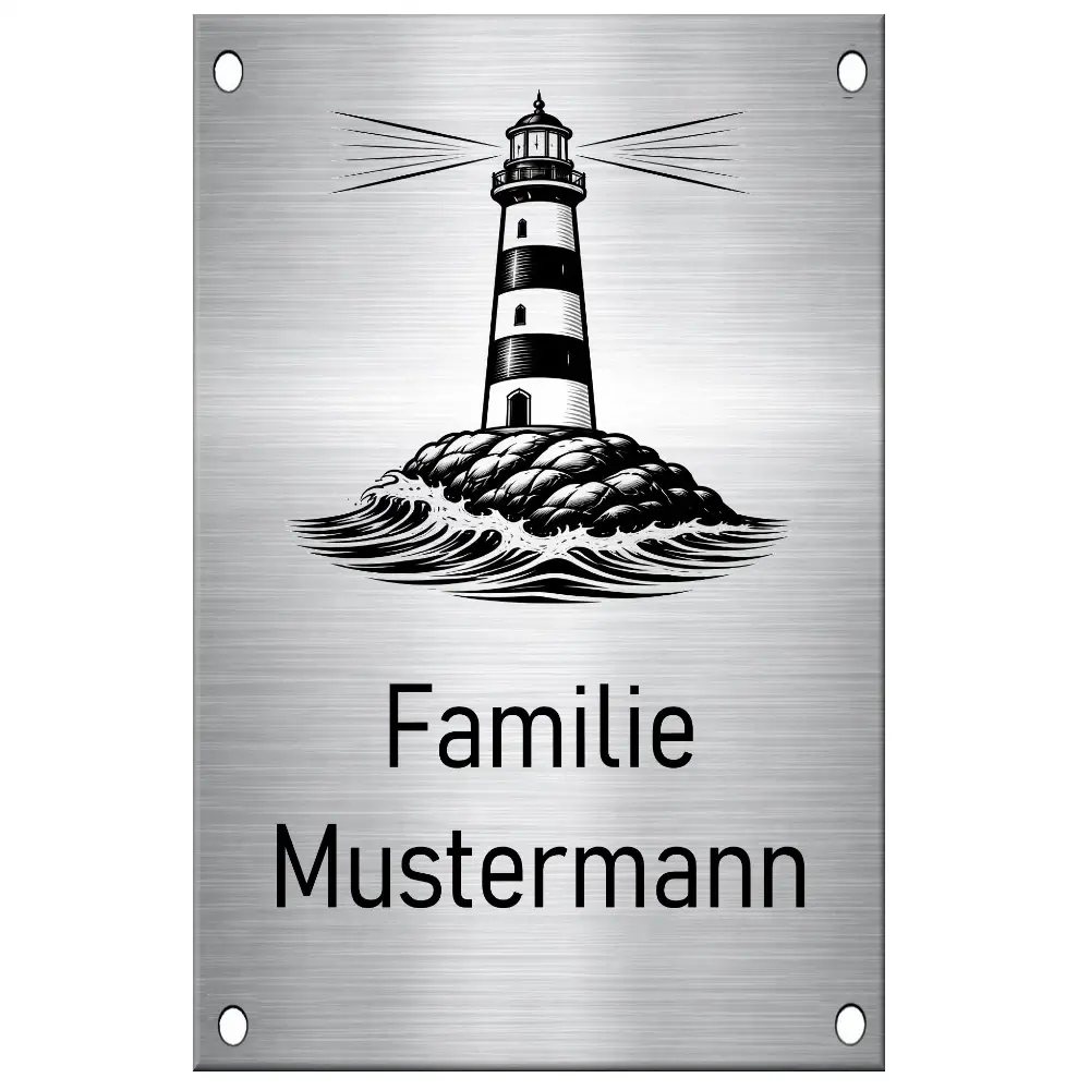 Edelstahl Namensschild groß mit Gravur Maße: 110x160 mm mit 4 Bohrungen