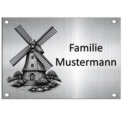 Edelstahl Türschild personalisiert mit Gravur Maße: 160x110 mm mit 4 Bohrungen