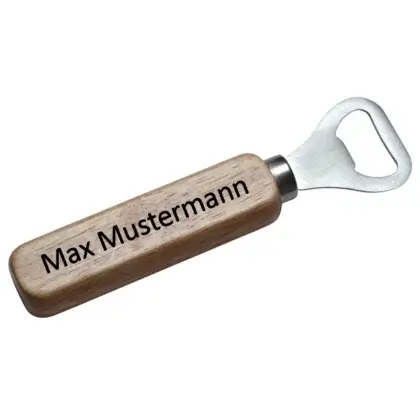 Flaschenöffner aus Edelstahl/Holz mit Gravur Maße: 140x40 mm Vorderseite