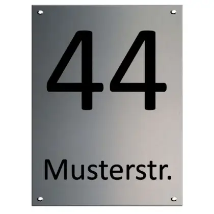 Moderne Edelstahl Hausnummer mit Gravur Maße: 150x200mm mit 4 Bohrungen