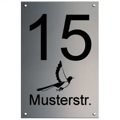 Modernes Hausnummernschild aus Edelstahl Maße: 80x120 mm mit 4 Bohrungen