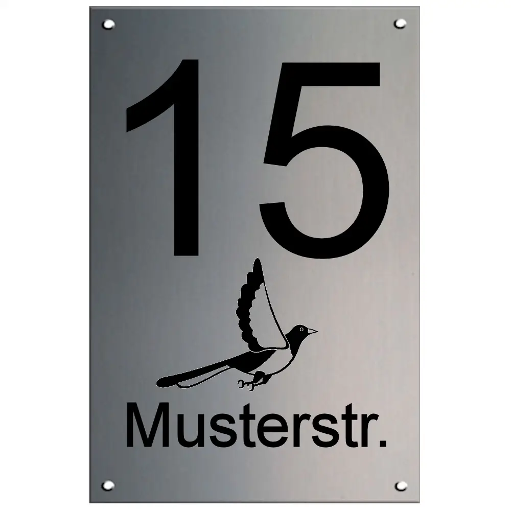 Modernes Hausnummernschild aus Edelstahl Maße: 80x120 mm mit 4 Bohrungen
