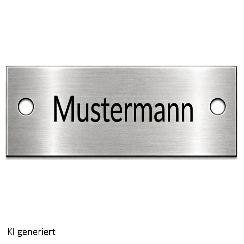 Namensschild für die Klingel mit Gravur aus Edelstahl Maße: 80x30 mm mit 2 Bohrungen
