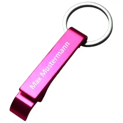 Personalisierter Flaschenöffner Schlüsselanhänger aus Alu in Lila