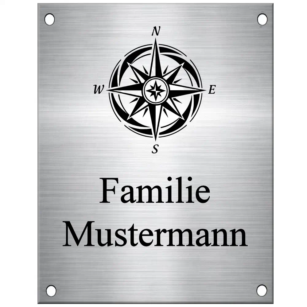 Personalisiertes Briefkasten Schild bestellen aus Edelstahl Maße: 110x140 mm mit 4 Bohrungen