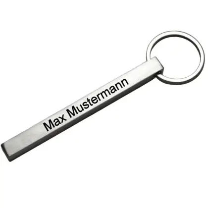 Edelstahl Schlüsselanhänger Cuboid Maße: 90x8x8 mm Front