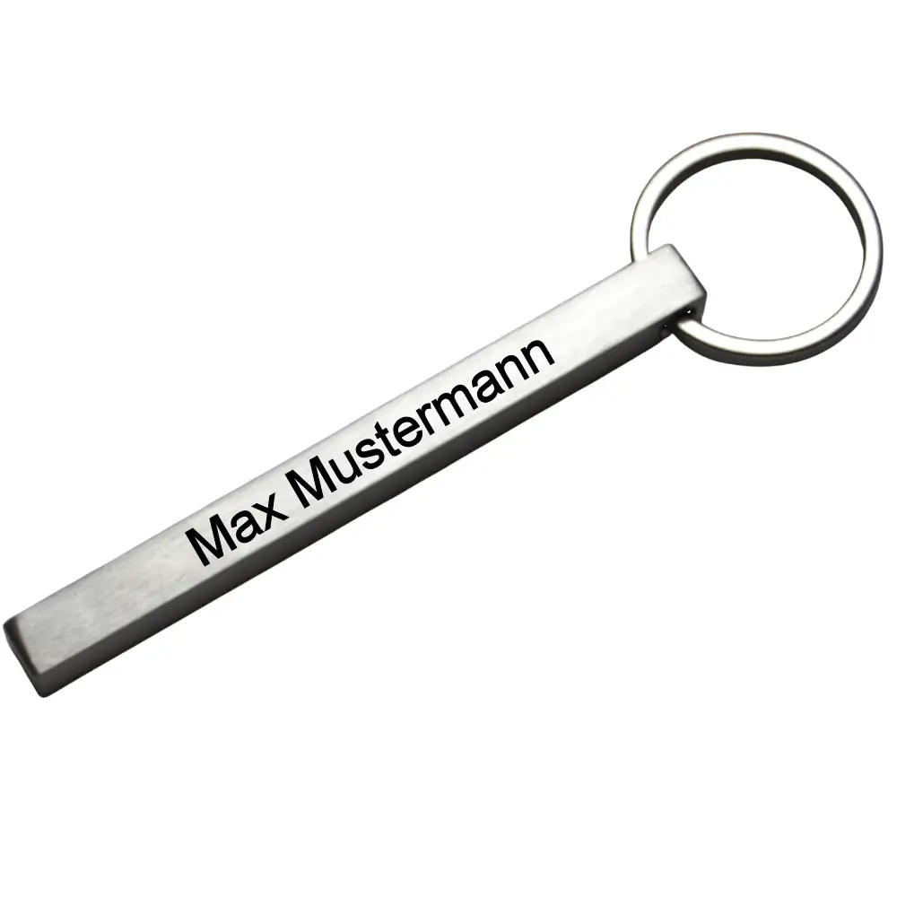 Edelstahl Schlüsselanhänger Cuboid Maße: 90x8x8 mm Front