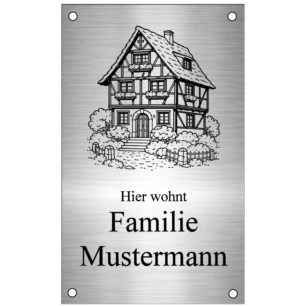Türschild Familie für Außen aus Edelstahl mit Gravur Maße: 110x180 mm mit 4 Bohrungen