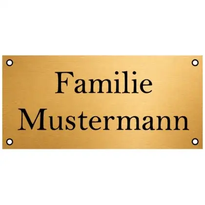 Messingschild personalisiert mit Gravur Maße: 150x70 mm mit 4 Bohrungen