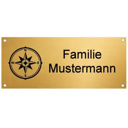 Messing Namensschild mit Gravur Maße: 170x70 mm mit 4 Bohrungen