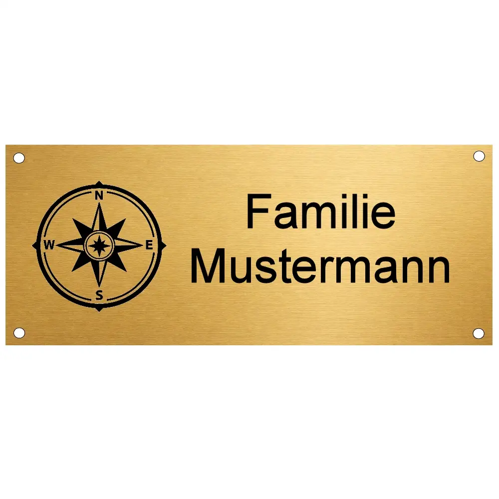 Messing Namensschild mit Gravur Maße: 170x70 mm mit 4 Bohrungen