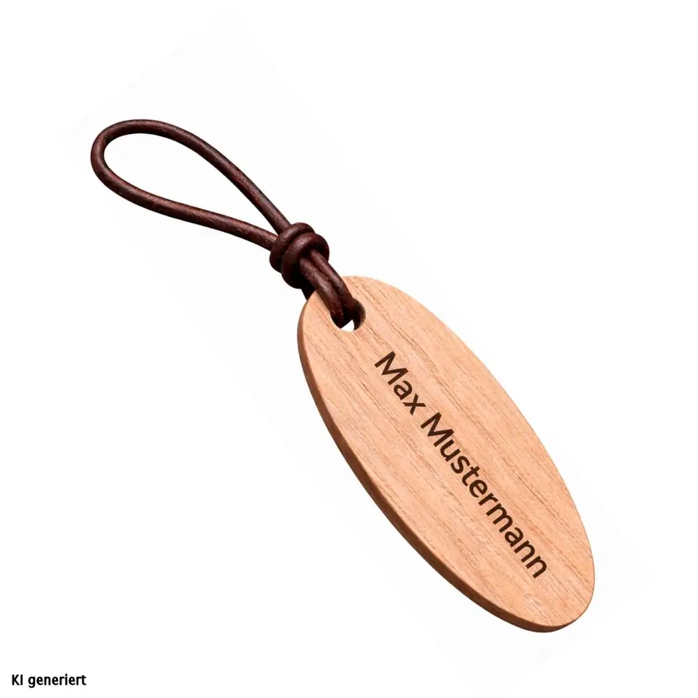 Personalisierter Schlüsselanhänger aus Holz (Eiche) oval 75x40 mm