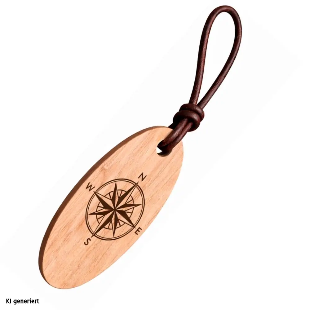 Personalisierter Schlüsselanhänger aus Holz (Eiche) oval 75x40 mm – Bild 2