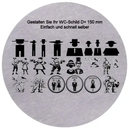 Lustiges Toilettenschild selber gestalten aus Edelstahl mit Gravur D= 150 mm