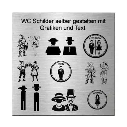 Edelstahl WC Schild selbst gestalten mit Gravur Maße: 125x125 mm