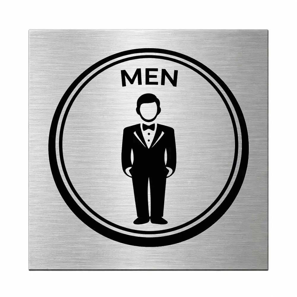 WC Türschild für Herren aus Edelstahl mit Gravur Maße: 125x125 mm