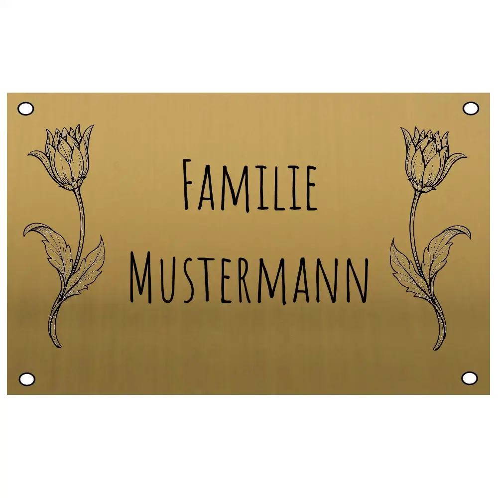 Edelstahl Klingelschild in Messingoptik mit Gravur Maße: 160x100 mm mit 4 Bohrungen