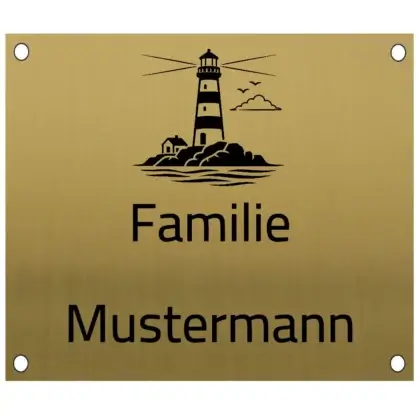 Edelstahl Namensschild personalisiert in Messingoptik Maße: 100x85 mm mit 4 Bohrungen