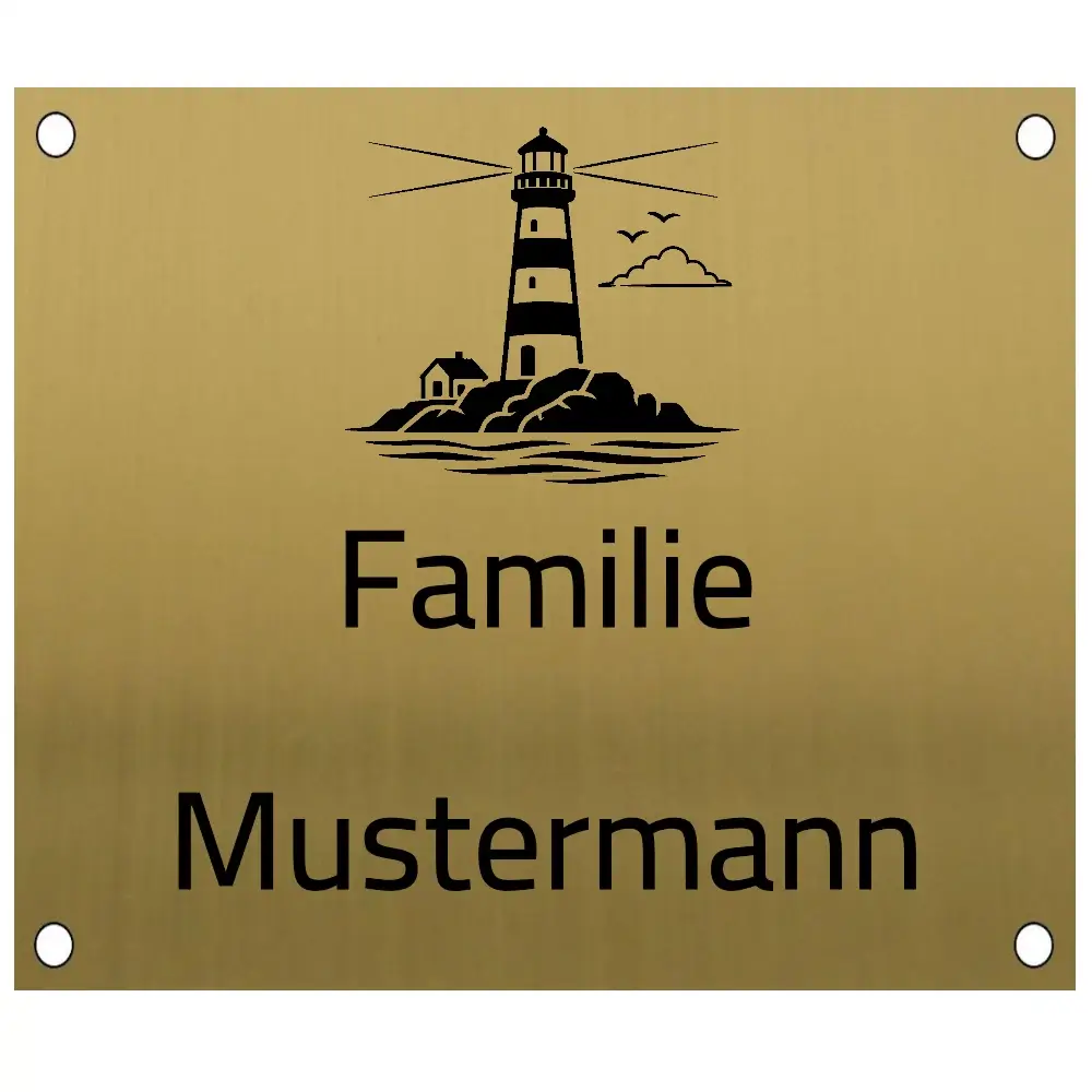 Edelstahl Namensschild personalisiert in Messingoptik Maße: 100x85 mm mit 4 Bohrungen