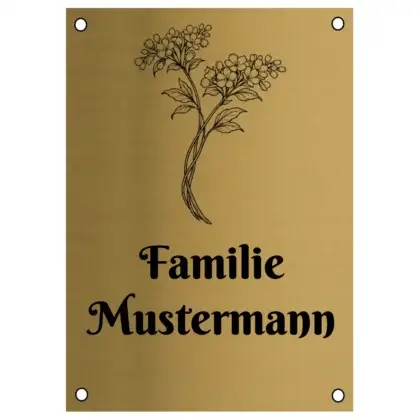 Edelstahl Namensschild in Messingoptik mit Gravur Maße: 100x140 mm mit 4 Bohrungen