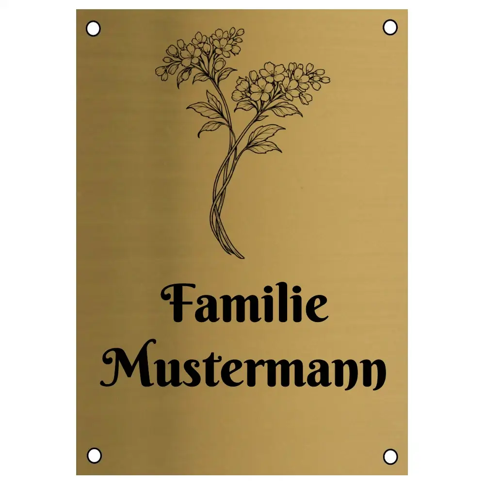 Edelstahl Namensschild in Messingoptik mit Gravur Maße: 100x140 mm mit 4 Bohrungen