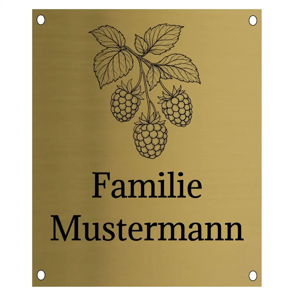 Edelstahl Schild in Messingoptik mit Gravur Maße: 100x120 mm mit 4 Bohrungen