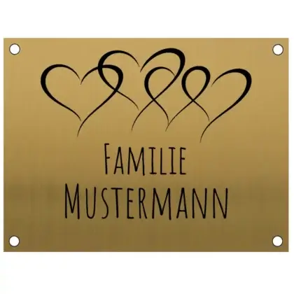Edelstahl Haustürschild personalisiert in Messingoptik Maße: 100x75 mm mit 4 Bohrungen