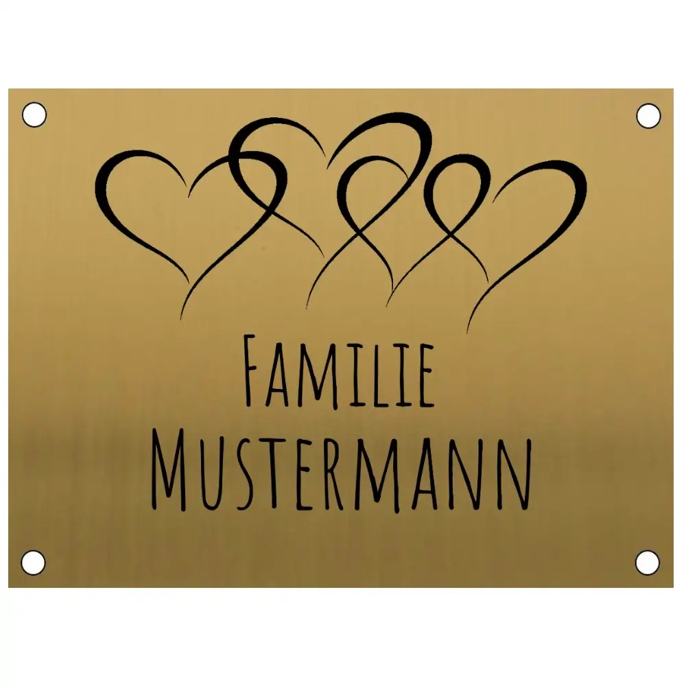 Edelstahl Haustürschild personalisiert in Messingoptik Maße: 100x75 mm mit 4 Bohrungen