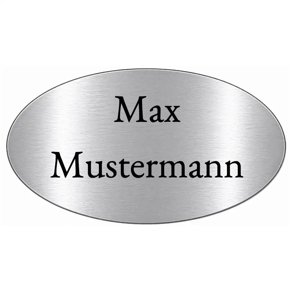 Kunststoff Türschild mit Gravur in Edelstahloptik, oval selbstklebend Maße: 100x50 mm