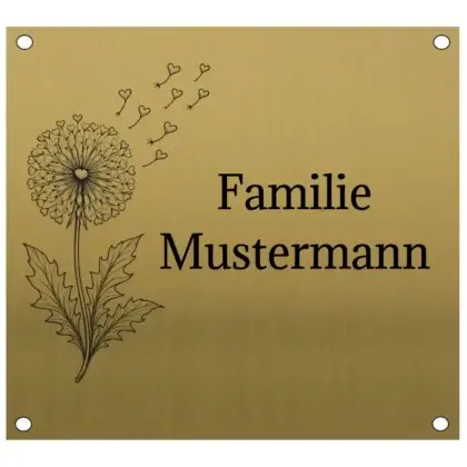 Personalisiertes Edelstahl Klingelschild in Goldoptik Maße: 110x100 mm mit 4 Bohrungen