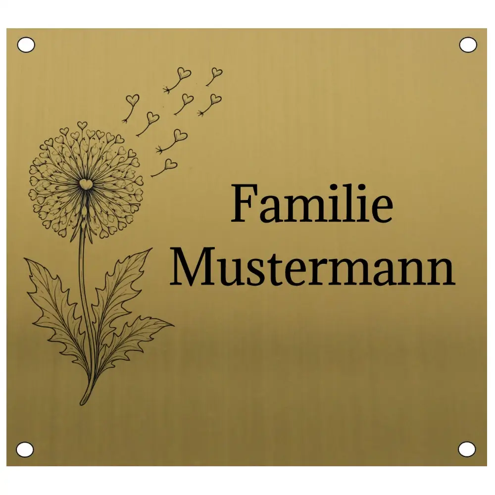 Personalisiertes Edelstahl Klingelschild in Goldoptik Maße: 110x100 mm mit 4 Bohrungen