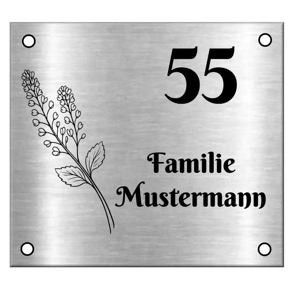 Edelstahl Klingel Namensschild mit Gravur Maße: 140x125 mm mit 4 Bohrungen
