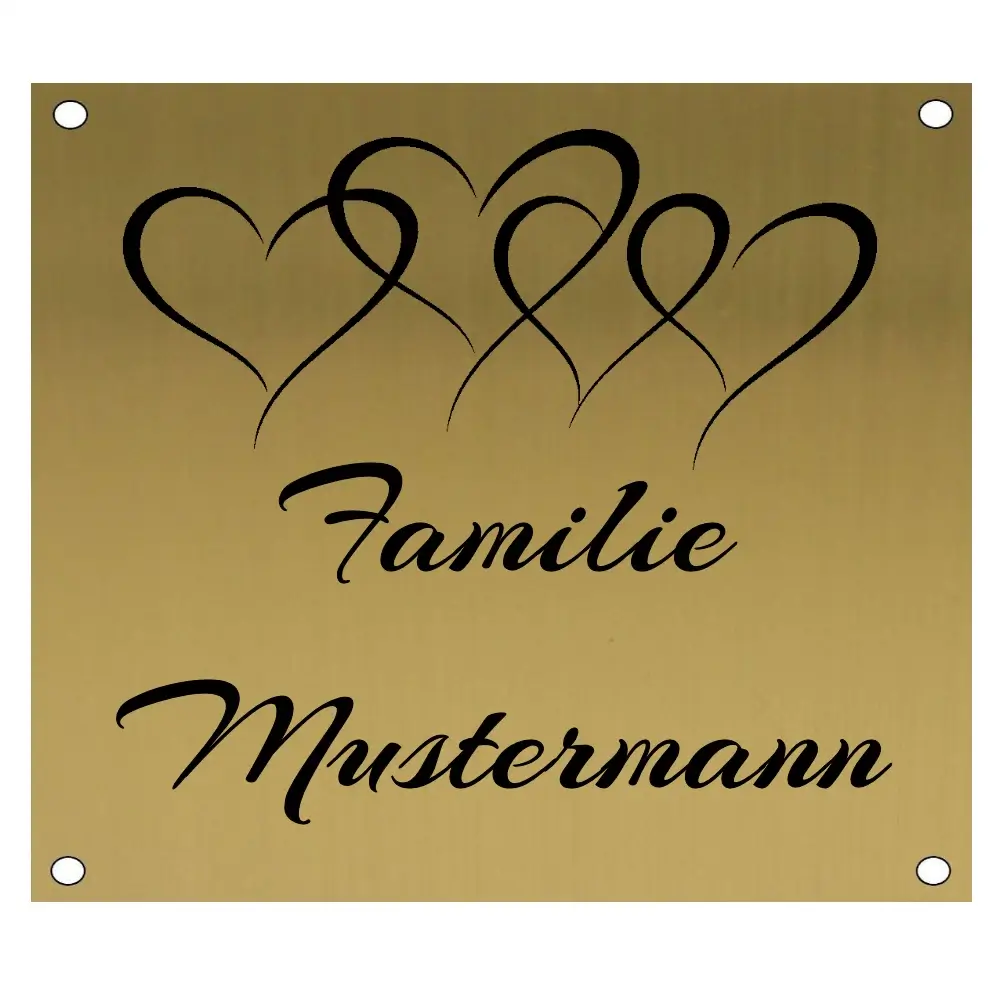 Edelstahl Namen Türschild in Messingoptik mit Gravur Maße: 115x100 mm mit 4 Bohrungen