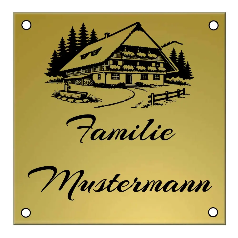 Gravur Messingschild Maße: 100x100x2 mm mit 4 Bohrungen