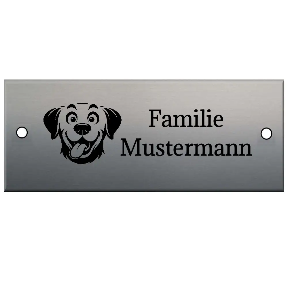 Gravur Schild aus Edelstahl Maße: 125x50 mm mit 2 Bohrungen
