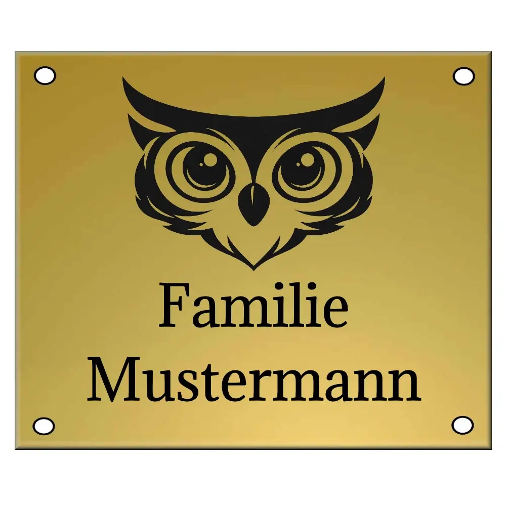 Messing Namensschild mit Gravur Maße: 120x100x2 mm mit 4 Bohrungen