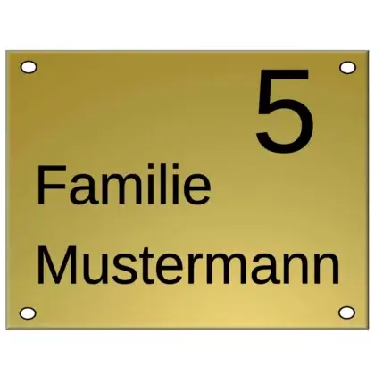 Messingschild mit Namen mit Gravur Maße: 130x100x2 mm mit 4 Bohrungen