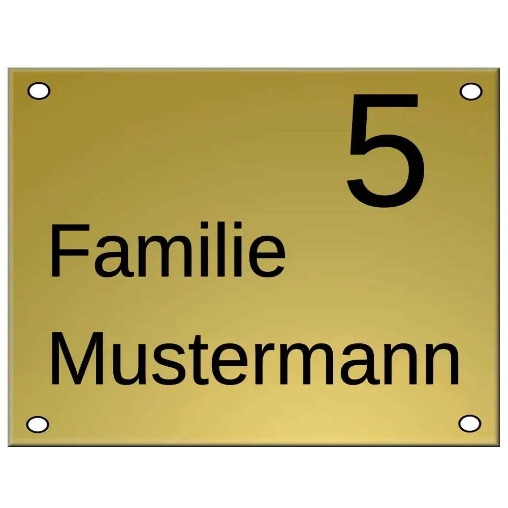 Messingschild mit Namen mit Gravur Maße: 130x100x2 mm mit 4 Bohrungen