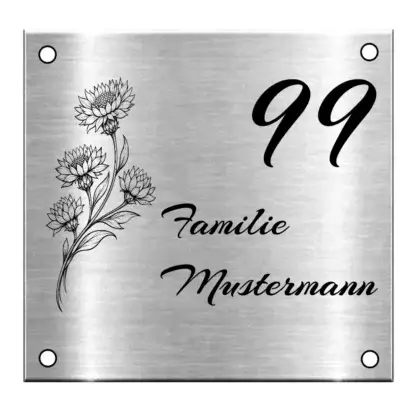 Metallschild personalisiert aus Edelstahl mit Gravur Maße: 100x95 mm mit 4 Bohrungen