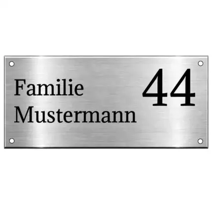 Namensschild für die Haustüre aus Edelstahl Maße: 220x100 mm mit 4 Bohrungen