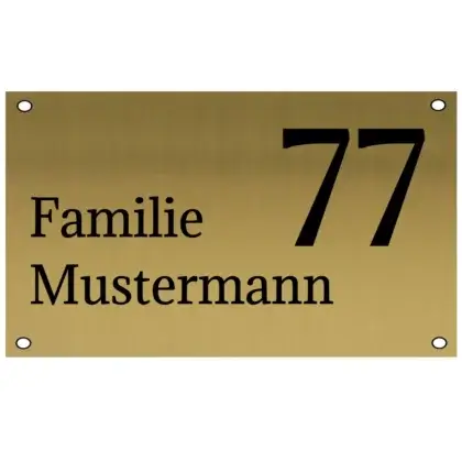 Personalisiertes Türschild aus Edelstahl in Messingoptik Maße: 170x100 mm mit 4 Bohrungen