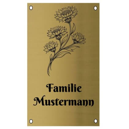 Schild individuell gestalten aus Edelstahl in Messingoptik Maße: 100x170 mm mit 4 Bohrungen