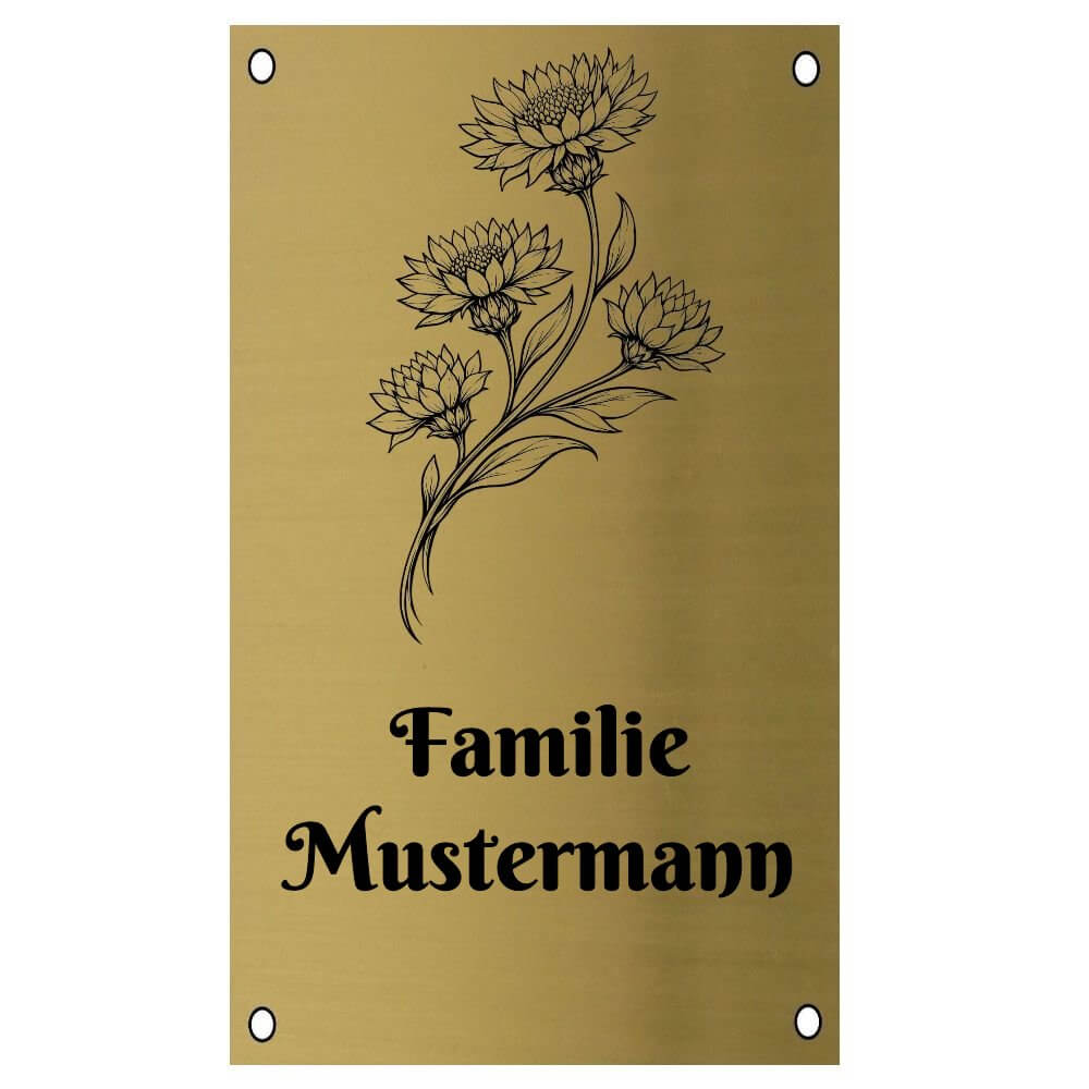Schild individuell gestalten aus Edelstahl in Messingoptik Maße: 100x170 mm mit 4 Bohrungen
