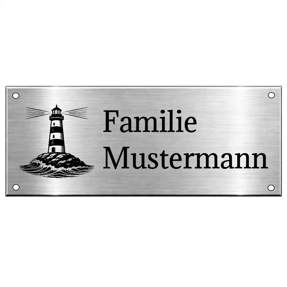 Schild personalisiert aus Edelstahl mit Gravur Maße: 250x100 mm mit 4 Bohrungen
